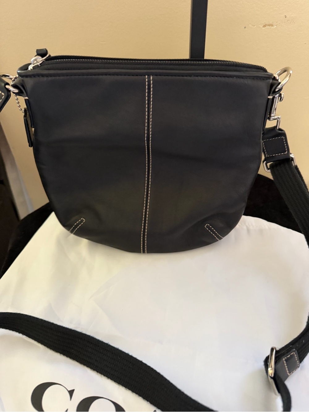 Coach Black Leather Crossbody with White Contrast Stitching - Picture 3 of 5